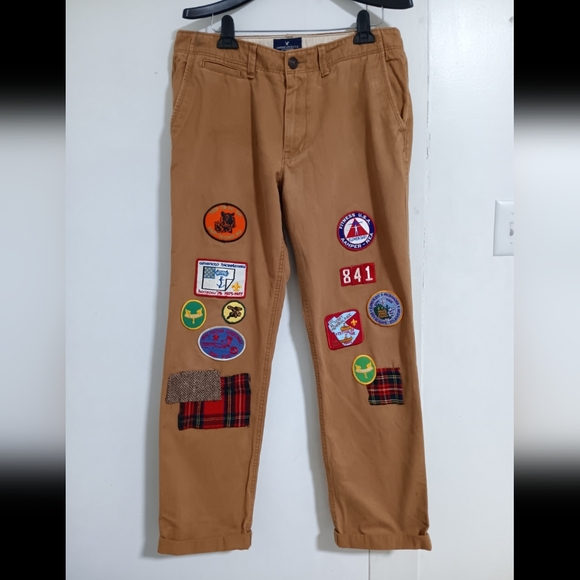 American Eagle Outfitters Custom Made Patchwork Men's Khaki Pants Sz 34x34